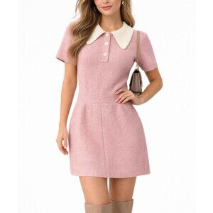 ZARA Wool Blend Pink Knit Women's Short Sleeve Sweater Dress Medium